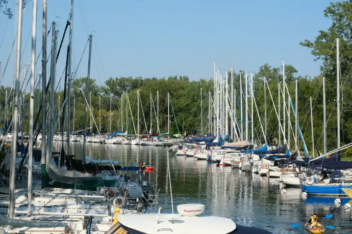 A harbor filled with lots of white boats